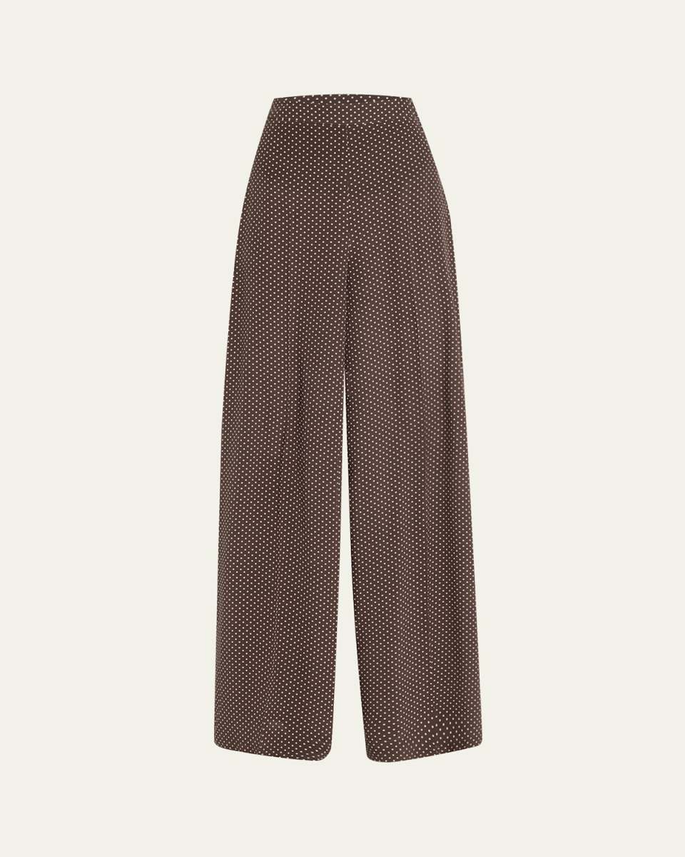 Polka-Dot Silk Flowy Wide-Leg Pants